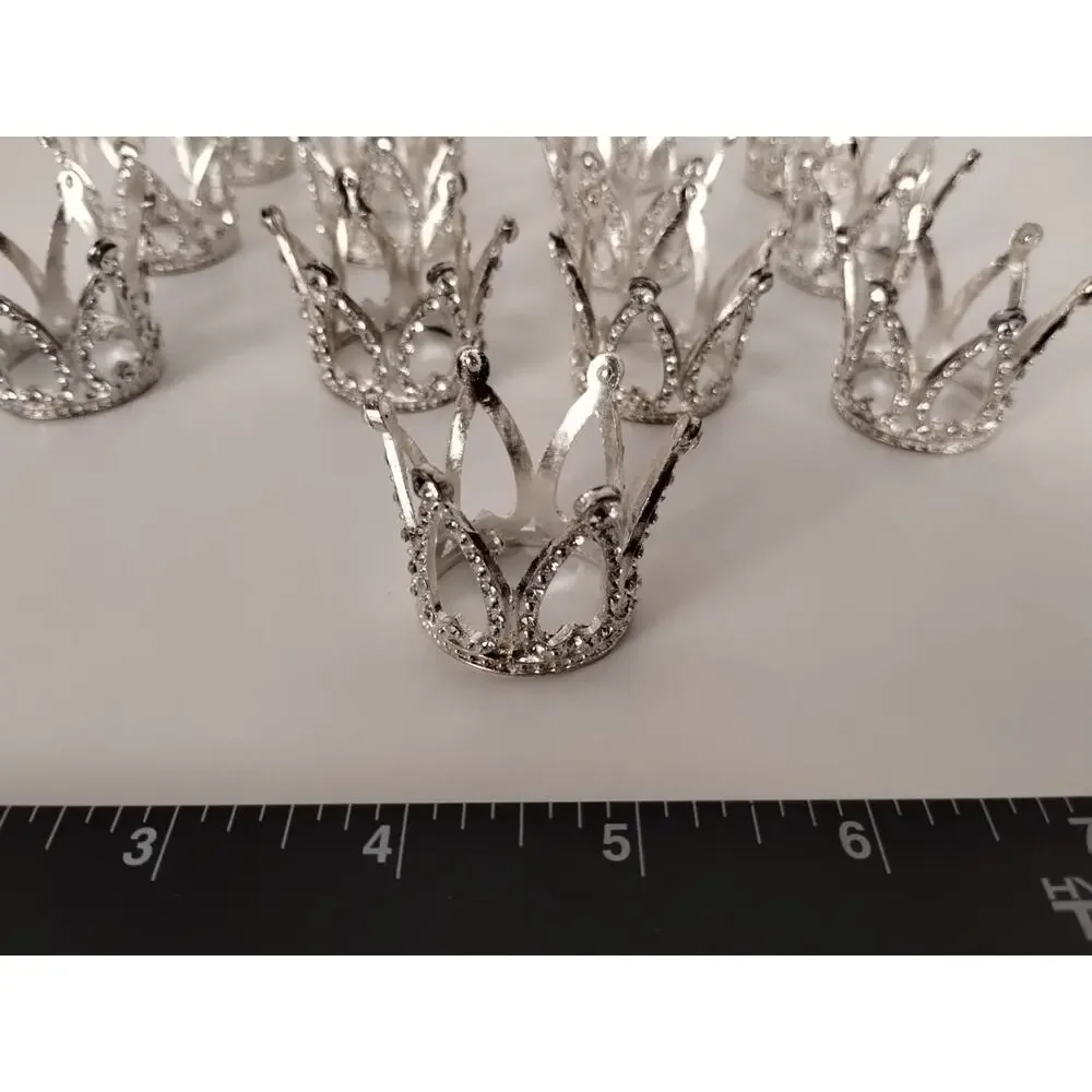 Mini Crown Silver/Metal Cake Toppers Flower Bouquet Style 1.5 Inches - LOT- 13